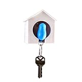 Vogelhaus-Schlüsselanhänger, Weißes Haus mit blauem Vogelauto-Schlüsselanhänger