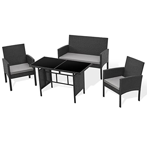 SVITA Brooklyn XL Rattan Garten Möbel Set Essgruppe mit Tisch, 2X Sessel, 2er Sofa Polyrattan Schwarz