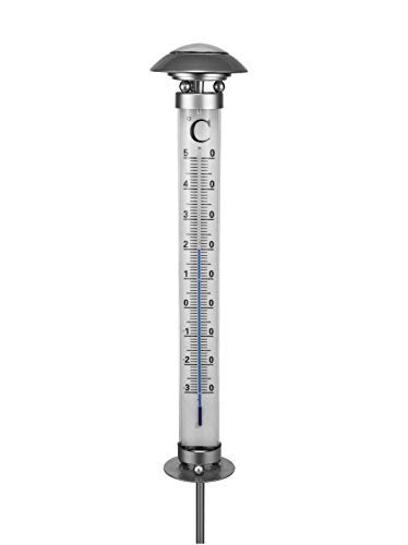 XXL Außenthermometer mit Solar Leuchte - 112 cm - Gartenthermometer mit Erdspieß und Beleuchtung - Outdoor Thermometer klassisches Design für Garten Balkon Terrasse