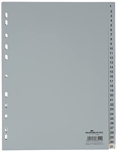 Durable Hunke & Jochheim Register 1 - 31, (PP, DIN A4, 215/230 x 297 mm) 31 Blatt grau