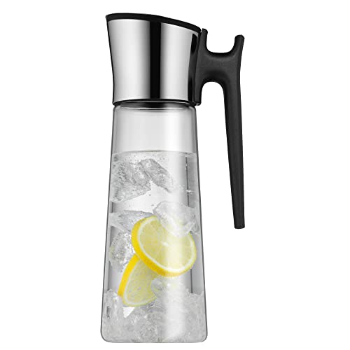 WMF Basic Wasserkaraffe 1,5 liter, Glaskaraffe mit Deckel und Griff 1,5l, Silikondeckel, CloseUp-Verschluss