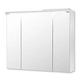 Stella Trading POOL Spiegelschrank Bad mit LED-Beleuchtung in Weiß - Moderner Badezimmerspiegel Schrank mit viel Stauraum - 80 x 69 x 20 cm (B/H/T)