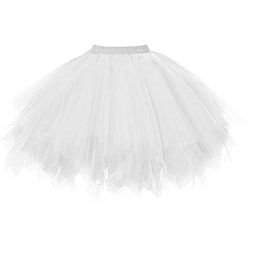 DresseverBrand Damen Petticoat 50er Rockabilly Jahre Retro Tutu Ballet Tüllrock Cosplay Crinoline Weiß Small/Medium
