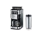 SEVERIN KA 4810 Kaffeeautomat mit Mahlwerk + Thermobecher To-Go 340 ml, (Mahlwerk für Kaffeebohnen und Filterkaffee, Timerfunktion, Automatische Abschaltung, 8 Tassen) edelstahl/schwarz