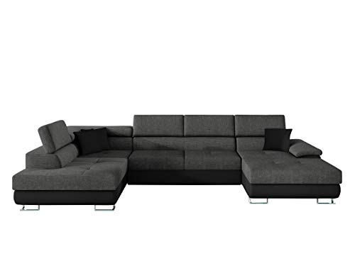 Ecksofa Cotere BIS LED Beleuchtung mit Fernbedienung Eckcouch Sofa mit Schlaffunktion und Bettkasten U-Form Couch Wohnlandschaft vom Hersteller (Soft 011 + Lux 06 + Soft 011, Seite: Links)