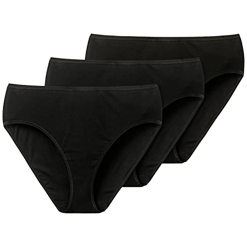 Schiesser Damen Slip Baumwolle Stretch Essentials Unterwäsche Slip (3er Pack), Schwarz (schwarz 000), 44
