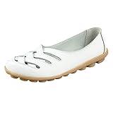 Klassische Slipper Damen Mokassins Flache Loafer Leder Casual Schuhe Bequeme Leichte Atmungsaktiv Halbschuhe Celucke (Weiß, 39 EU)