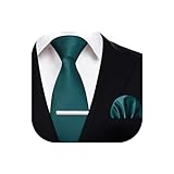 HISDERN Krawatten für Herren Petrol - Krawatte mit Einstecktuch Krawattenklammer Hochzeit Einfarbig Seide Krawatten und Taschentuch Set für Männer