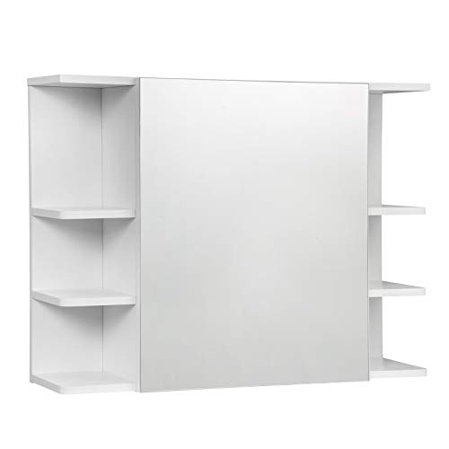 EUGAD Spiegelschrank Badezimmerspiegel Hängeschrank Badezimmer Wandschrank Badschrank mit 8 Ablagen mit Tür 80x20x60cm Weiß