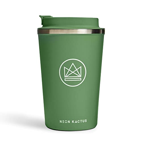 Neon Kactus - Doppelwandige Edelstahl Kaffeebecher, Wiederverwendbare Kaffeetasse mit wiederverschließbarem Deckel, isolierter Kaffeebecher, auslaufsicher, recycelbar, 12oz