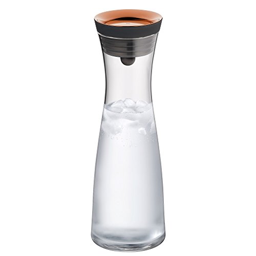 WMF Basic Wasserkaraffe aus Glas, 1 Liter, Glaskaraffe mit Deckel, Silikondeckel, CloseUp-Verschluss, kupfer