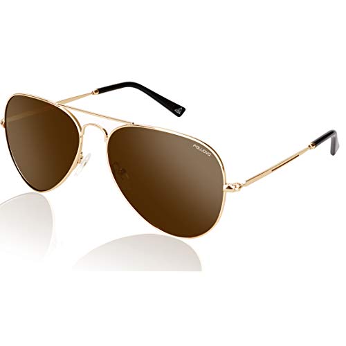 fawova Pilotenbrille Herren Braun Polarisiert, Piloten Sonnenbrille Damen Gold mit Premium 304L Edelstahlrahmen, Für das mittlere Gesicht UV400, Kategorie 3,58mm (Gold, Braun)