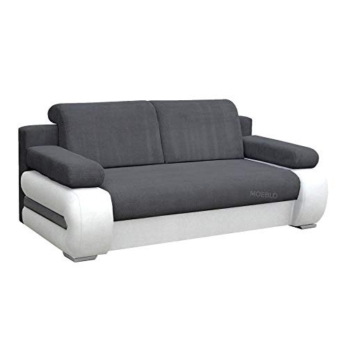mb-moebel Couch mit Schlaffunktion Sofa Schlafsofa Wohnzimmercouch Bettsofa Ausziehbar - York (Dunkelgrau + Weiß)