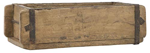 Alte Ziegelform 32x15x9,5 cm - Ein-Kammer - Vintage Holzkiste mit Metallbeschlägen - Echte, benutzte Form aus Indien aus Altholz gefertigt - Jedes Stück ein Unikat