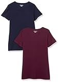 Amazon Essentials Damen Kurzärmeliges T-Shirt mit Rundhalsausschnitt, Klassischer Schnitt, 2er-Pack, Burgunderrot/Marineblau, XL