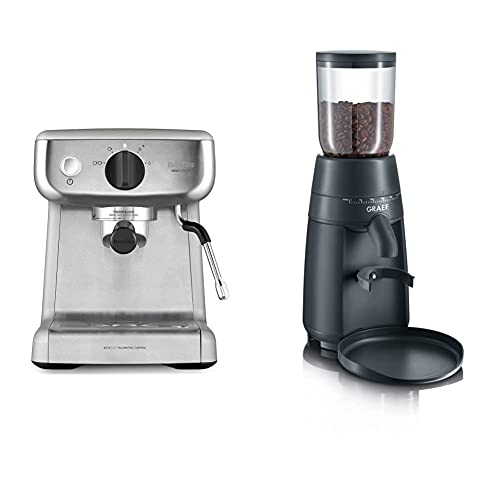 Breville Barista Mini für Espresso, Latte & Cappuccino| 2 L Wassertank | Milchschäumer | italienische Pumpe mit 15 bar | Edelstahl | Silber VCF125X & Graef Kaffeemühle CM 702