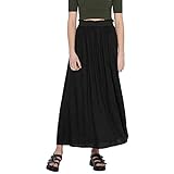 ONLY Damen Maxi Falten Rock | Einfarbiger Plissee Skirt mit Gummizug | Wadenlanges Basic ONLVENEDIG, Farben:Schwarz, Größe:L