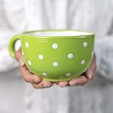 City to Cottage® - Keramik XXL Tasse 500 ml | Kaffeebecher | Grün und Weiß | Polka Dots | Handgemacht | Keramik Geschirr | Große Tasse
