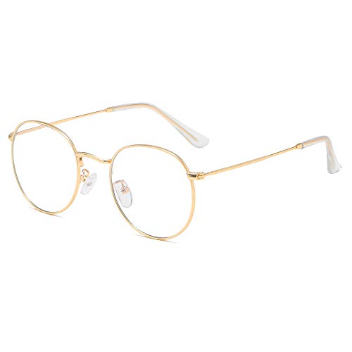 Blaulichtfilter Brille Ohne Stärke Anti-Müdigkeit UV-Schutz Computerbrille Retro Rund Metallgestell Brillenfassung mit Brillenetuis