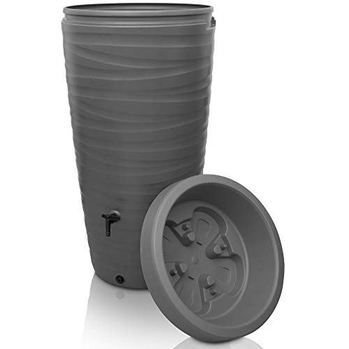 YourCasa Regentonne 240 Liter [Wave Design] Regenfass Frostsicher aus Kunststoff - Regenwassertonne mit Wasserhahn - Regenwassertank Garten (Grau)
