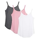 icyzone Damen Unterhemd Strappy Yoga Shirt, Spaghettiträger Basic Tank Top, 3er Pack (M, Dunkelgrau/Weiß/Baby rosa)