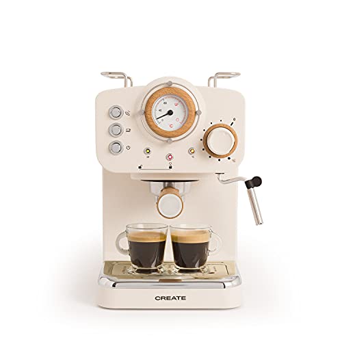 CREATE / THERA MATT RETRO / Express-Kaffeemaschine / Espresso, Latte & Cappuccino / Beige / gemahlenen Kaffee & ESE-Einzeldosen / 15Bar / 1100W Leistung