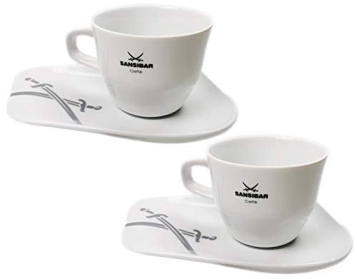 2-teilig Sansibar Kaffeetassen Set aus Porzellan, dickwandig mit Untertassen, Café Caffè Kaffee Tassen (2er Set Kaffeetassen, 200 ml)