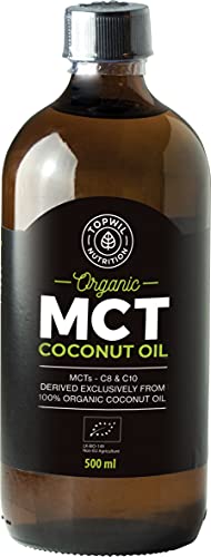 TOPWIL Bio MCT Öl aus 100 % Bio-Kokosöl, C8 und C10 Triglyceride, von Natur aus vegan und glutenfrei, in der Glasflasche (1 x 500 ml)