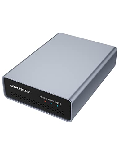 GRAUGEAR | externes RAID Gehäuse | 2 x 2,5” SATA SSD/HDD | Type-C® USB 3.2 Gen2 (10Gbit/s) | RAID 0, RAID1, Single, Large | USB-C | USB-A | Aluminium | Netzteil | G-25RD2-AC-10G