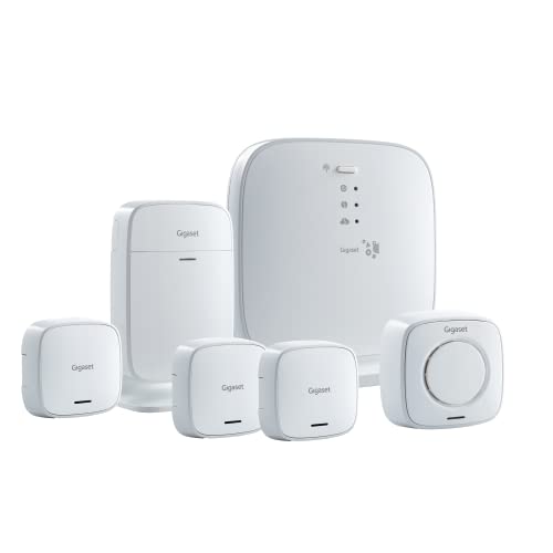 Gigaset Alarm System M - Smart Home Alarmsystem für ebenerdige Wohnungen und Einfamilienhäuser mit Basisstation, Türsensor, Bewegungssensor, Fenstersensoren und Alarmsirene - App Steuerung, weiß