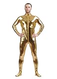 Yuanu Unisex Beschichtung Adhesive All Inclusive Ganzkörperanzug Onesies, Reißverschluss Vorne Haut Anzug Cosplay Anime Bühnen Performance Kostüm Zentai Gold XL