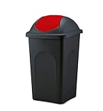 BigDean Mülleimer groß 60L - schwarz - mit Schwingdeckel rot - aus Kunststoff - Müllsammler Abfalleimer Mülltonne Abfallbehälter - Made in Italy