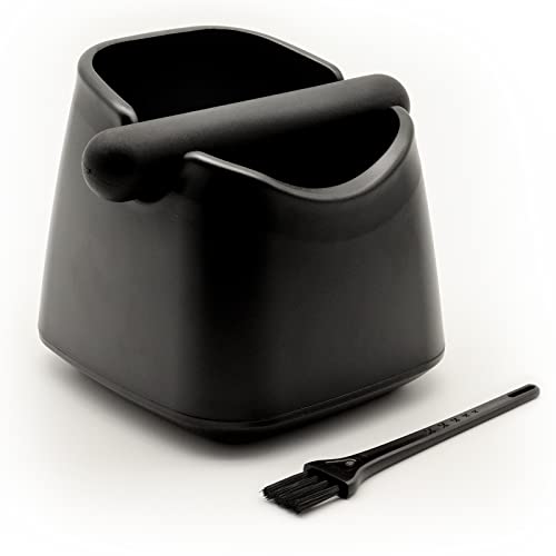 Ploosnar Abklopfbehälter für Siebträger-Abschlagbox Kaffeesatz-Barista Zubehör -Knock Box mit geräuschabsorbierender Schlagstange-Espresso (Set: & Kaffeebürste)