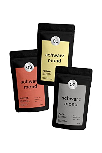 SCHWARZMOND® Kaffee-Probierpaket | 3 x 250g | Ganze Bohne | Säurearm Durch Schonende Trommelröstung | Merkur, Jupiter & Pluto | Geschenkidee