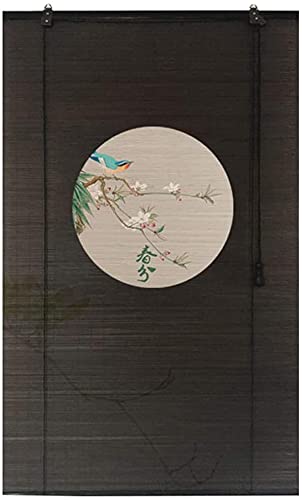 Gedruckt Bambusjalousie Vorhang Rollo Jalousien Zen Retro Chinesische Stil Weiche Trennende Deko Tee Room Mood Screen Vorhang Natur Bambus High-Definition-Druck (Color : B, Size : 36×64cm)
