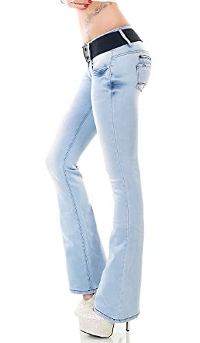 Label by Trendstylez Damen Slim Fit Stretch Hüft Bootcut Schlag Jeans Hose Ice Blue WT368 Größe 36