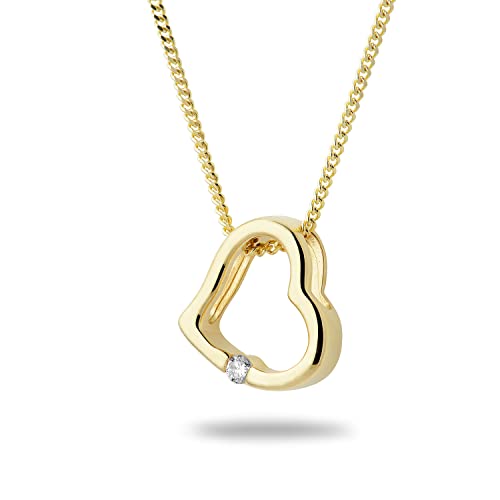 Miore Schmuck Damen 0.01 Ct Diamant Halskette mit Kettenanhänger Herz mit Solitär Diamant Brillant Kette aus Gelbgold 18 Karat / 750 Gold