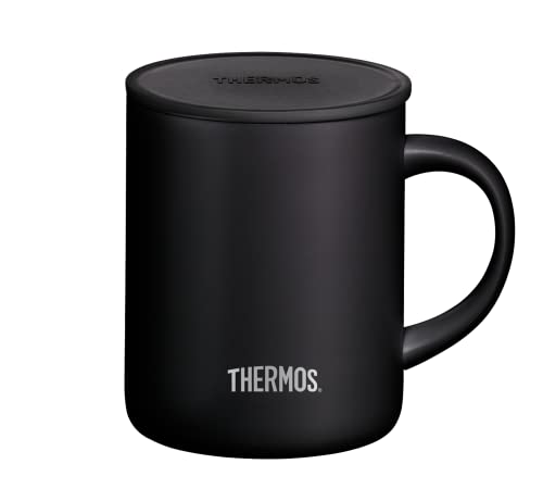 Thermos Edelstahlbecher Longlife Cup 350ml, Tasse Edelstahl schwarz mit auflegbarem Deckel, Kaffeebecher hält Getränke länger heiß, ideal für Büro oder Camping - 4071.232.035, 1 Stück (1er Pack)