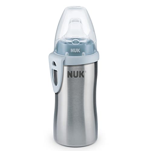 NUK Active Cup Trinklernflasche Kinder, auslaufsicher, hochwertiger Edelstahl, 215ml, 12+ Monate, BPA-frei, Blau (Boy)