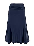 Laphilo Damenrock, einfarbig, lässig, elastisch, in der Taille, ausgestellter Midirock, knielang, bequem und leicht, Artikelnummer 9521, dunkelblau, L