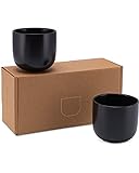 Lambda Coffee® Cappuccino Tassen Set 2 x 160ml in Schwarz matt aus Porzellan I Kaffeebecher ohne Henkel & Mokkatassen für Kaffee rund und klein I spülmaschinen geeignet