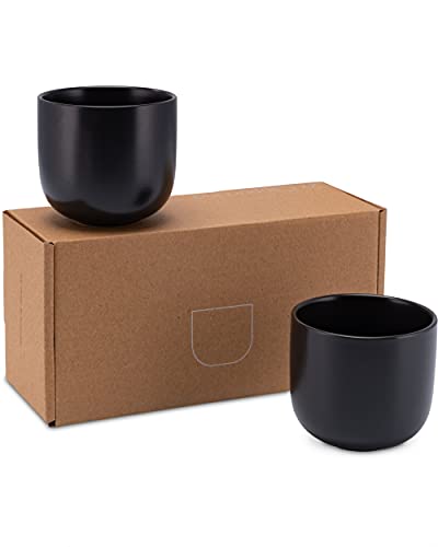 Lambda Coffee® Cappuccino Tassen Set 2 x 160ml in Schwarz matt aus Porzellan I Kaffeebecher ohne Henkel & Mokkatassen für Kaffee rund und klein I spülmaschinen geeignet
