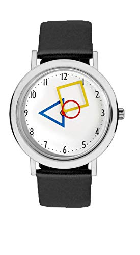 Aristo Unisex Bauhaus Quarz-Uhr RGB | Bauhaus Feat. Mondrian | Lederarmbanduhr | 100 Jahre Bauhaus (schwarz)