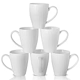 Ronnior 6 Stück Kaffeetassen Set Modern, Kaffeebecher Porzellan Groß, Kaffeetasse Groß 350ml mit Großem Henkel für Kaffee Tee, Kaffee Tassen Set 6er, Coffee Mug, Kaffetasse 6 Set, Stripe-Serie (Weiß)