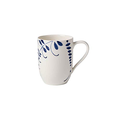 Villeroy und Boch Vieux Luxembourg Brindille Kaffeebecher, 370 ml, Höhe: 10,4 cm, Premium Porzellan, Weiß/Blau