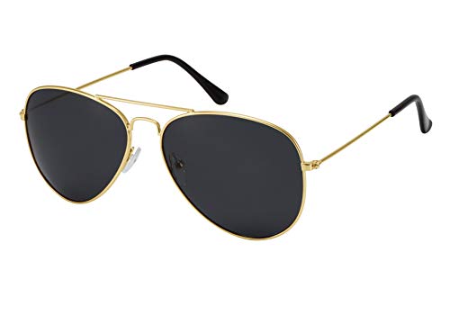 La Optica B.L.M. Herren Sonnenbrille Damen UV400 Retro Pilotenbrille Fliegerbrille 70er Jahre Groß - Gold Farben (Gläser: Grau Polarisiert)