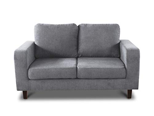 Sofa Kera 2-Sitzer - Velours Stoff, Holzfüße, Couch 2-er, Loungesofa, Sofagarnitur, Büro, Wohnzimmer (Grau (Cosmic 160))
