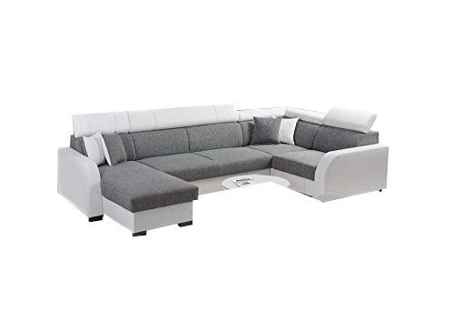 große Ecksofa Sofa Eckcouch Couch mit Schlaffunktion und zwei Bettkasten Ottomane U-Form Schlafsofa Bettsofa - COBBY U (Ecksofa Links, Grau)