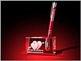 GLASFOTO.COM Zwei Herzen + Pass auf Dich auf in 3D als Stifthalter – Kristallglas mit Innengravur als Geschenk 80 x 50 x 50 in Premiumqualität
