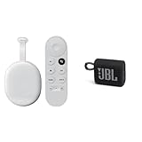 Chromecast mit Google TV (HD) Schnee – Streame Unterhaltung per Fernbedienung & JBL GO 3 kleine Bluetooth Box in Schwarz – Wasserfester